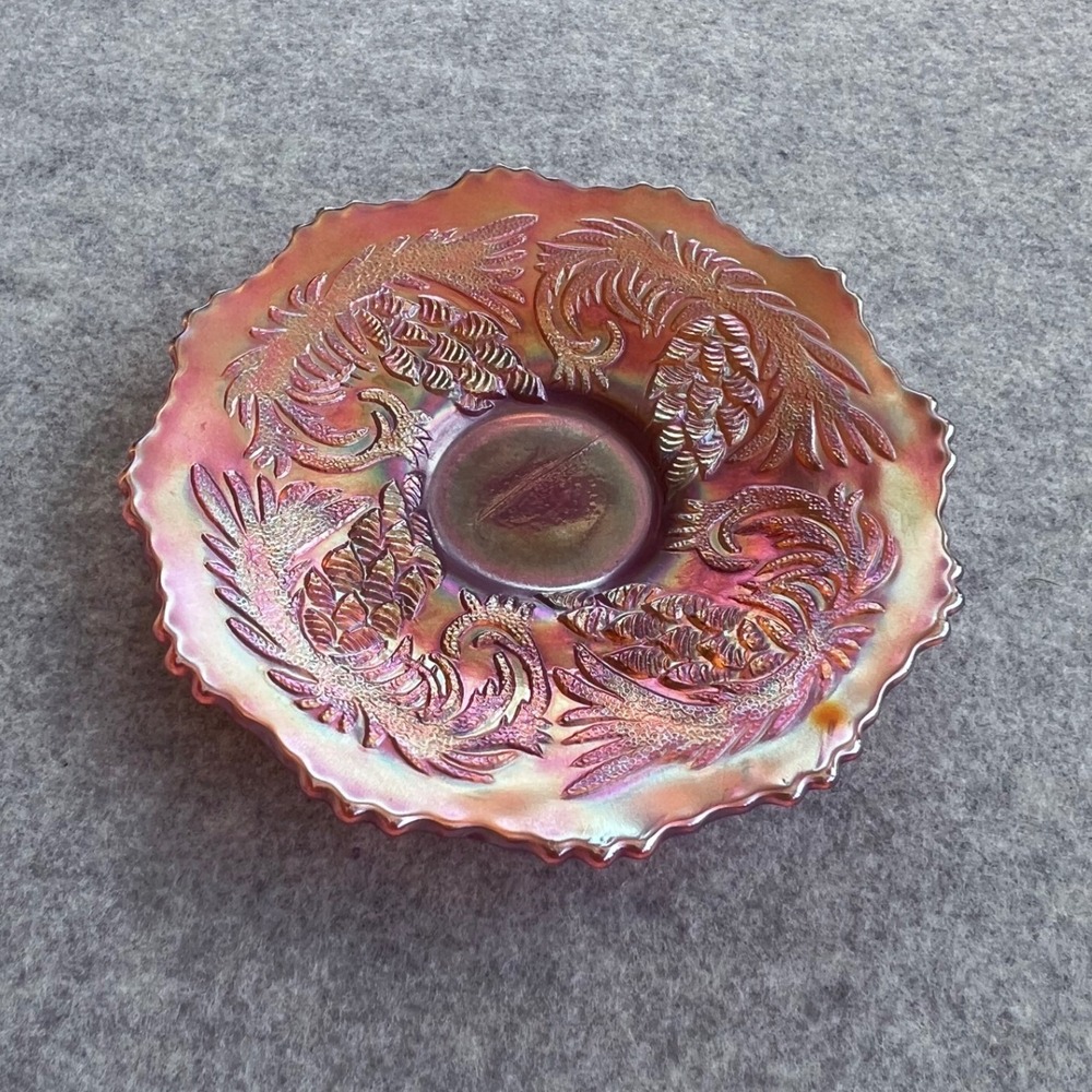 Fenton Pinecone Carnival Glass Plate Iridescence Marigold 6.5" Antique Scalloped